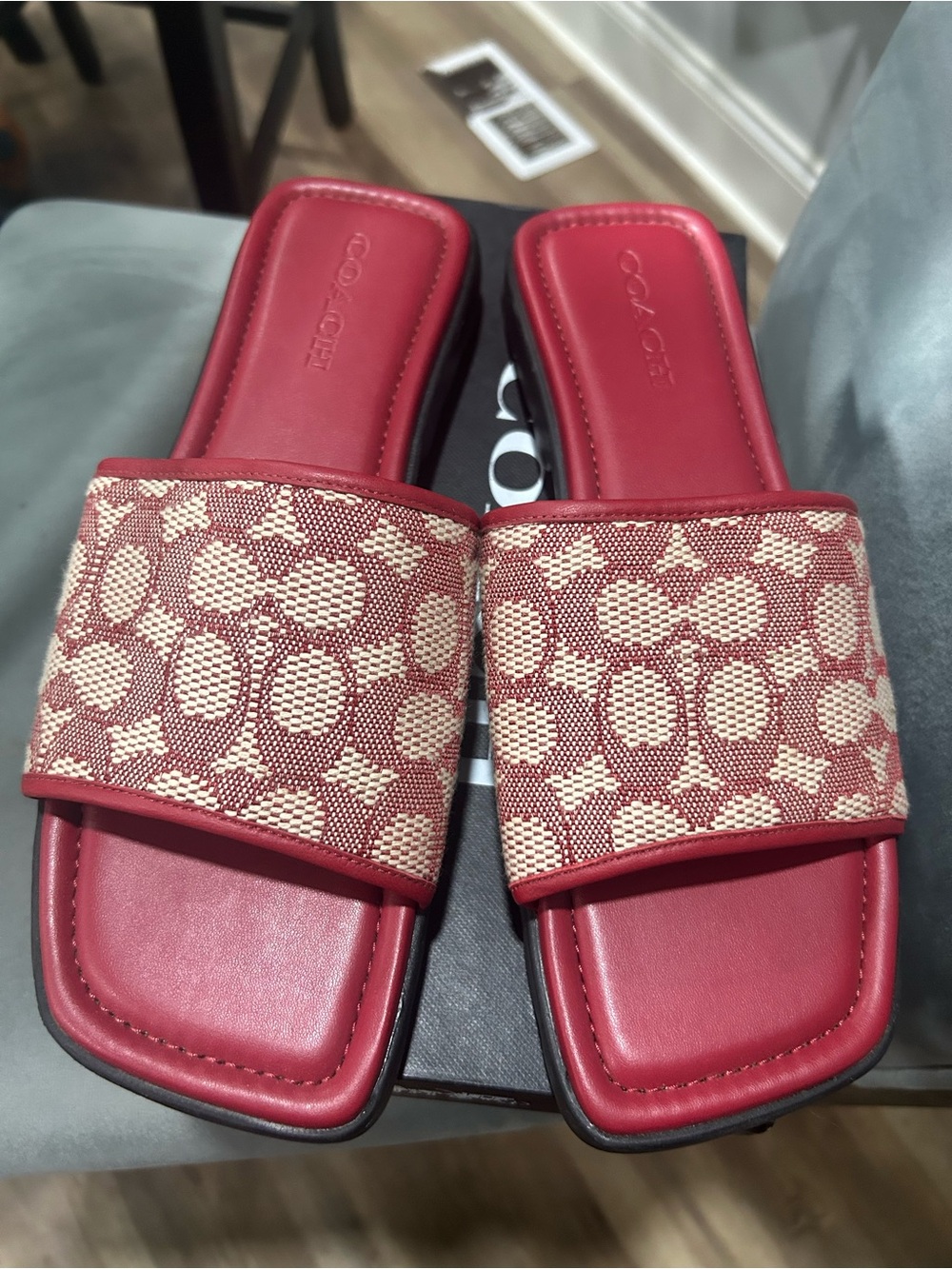 Coach Red Signature Canvas Slide Sandals